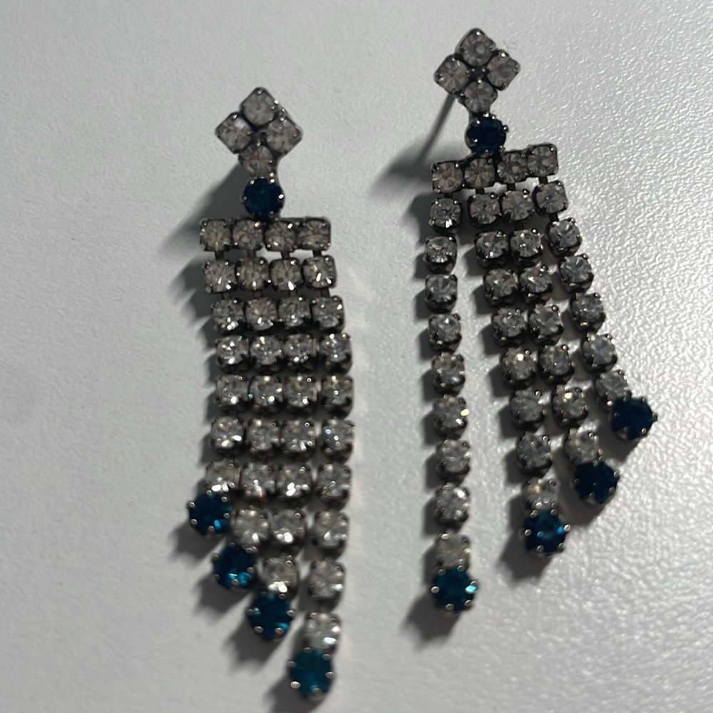 Elegant VINTAGE Silver and Blue Crystal Earrings